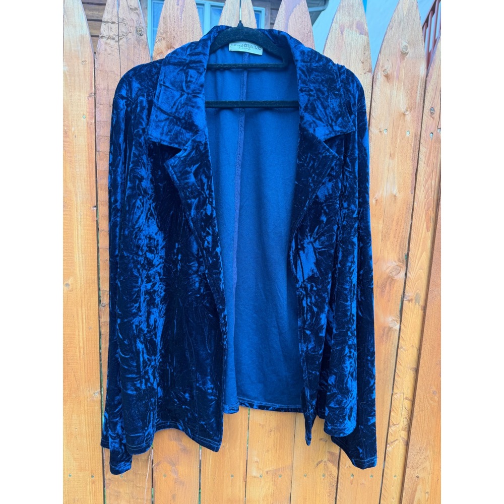 Natural Life Royal Blue Crushed Velvet Open Front Blazer Jacket L/XL Boho